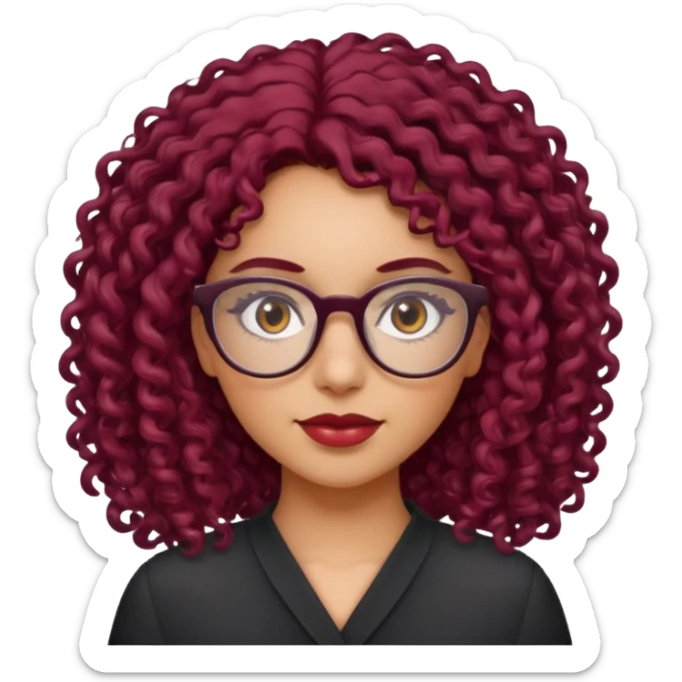 hispanic women with brown eyes and clear glasses and burgundy curly hair sticker