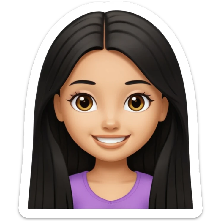 a pretty tan bratz girl with black long straight hair smiling sticker