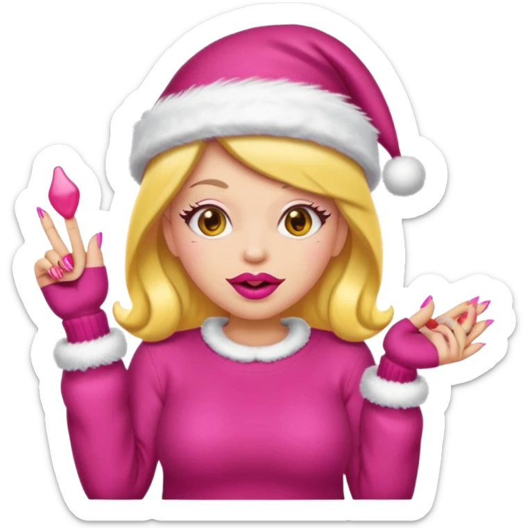 Sassy, cunty, girly Santa emoji with big lips, fake nails, pink sweater, and a pink santa hat (similar emoji style to uploaded). Yellow emoji. sticker
