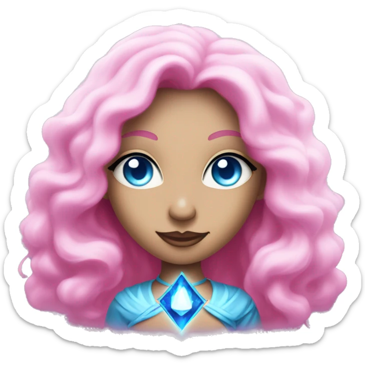 magical diva with thin pink andromedan skin long hair and blue eyes glowing third eye sticker