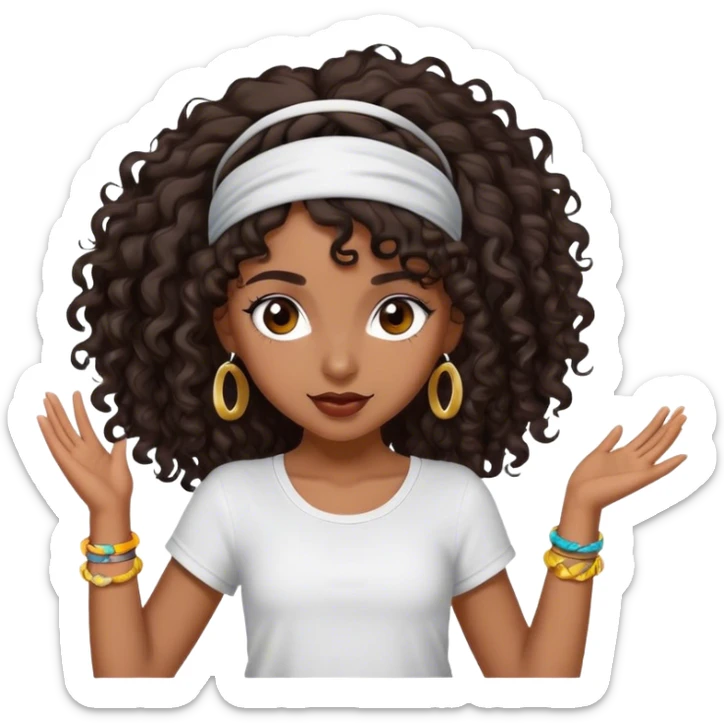 Dancing dark brown girl with long darn brown curly hair with headband hip hop sticker