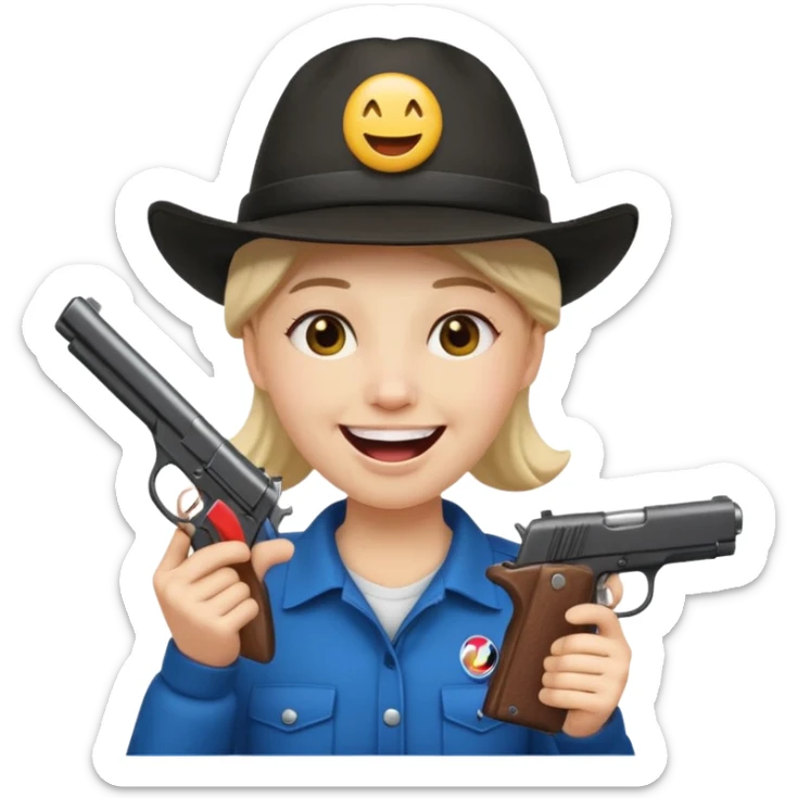 Este emoji 😂 de risa pero con gorro del equipo colo colo y una pistola en la mano sticker