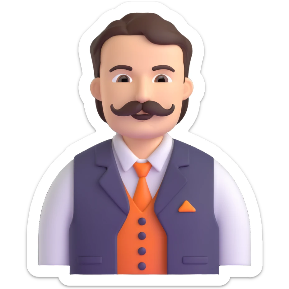The neighbor character from Hello Neighbor game with mustache and vest sticker