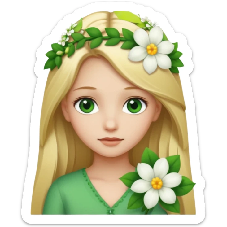 Girl profile picture with long blonde hair and green eyes and a flower in her hair sticker