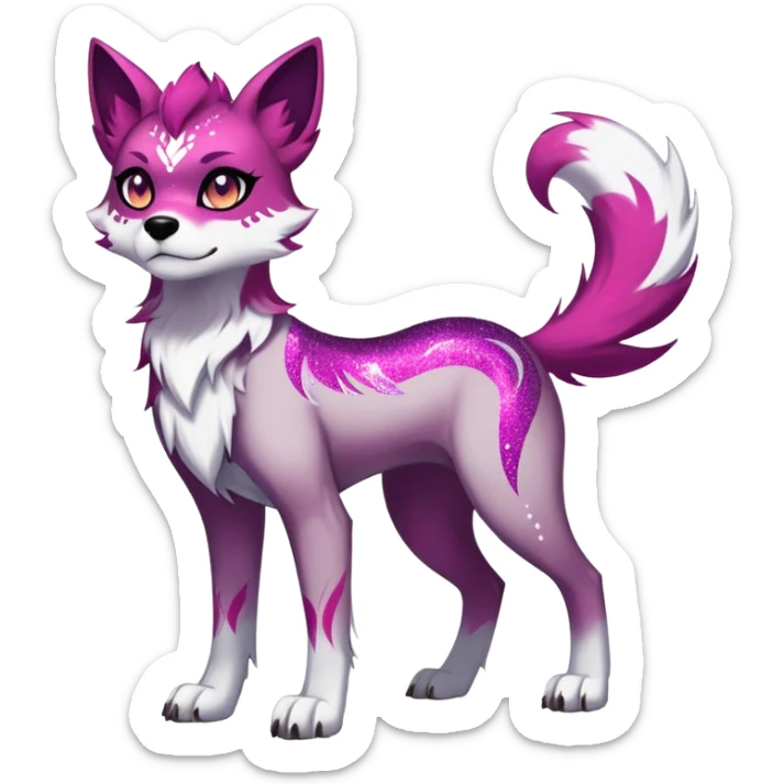 Dark Vibrant edgy badass cool Falvie-Fionbri-creature-sparkle-canine-fursona, full body, with random markings sticker
