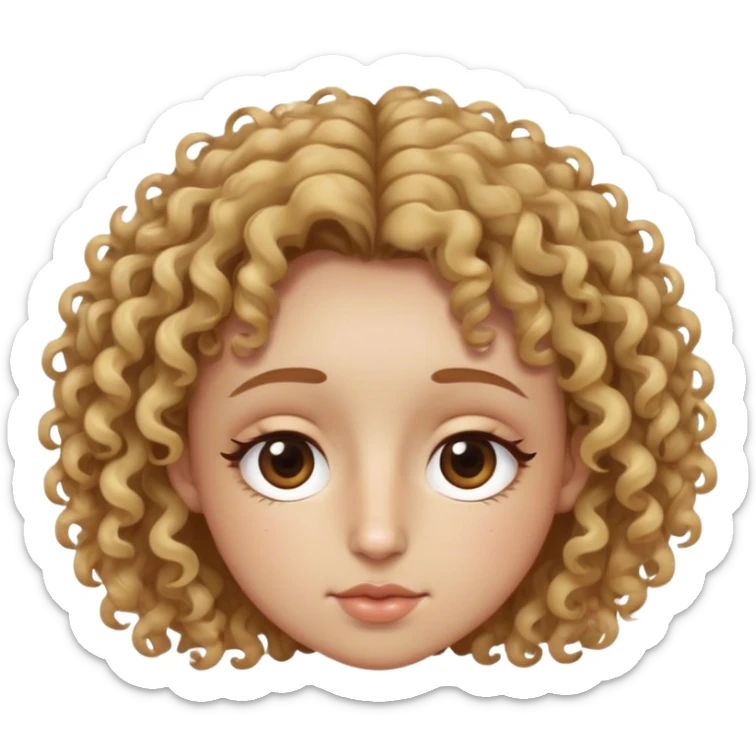 Curly hair. Brown hair with blonde highlights. Small double eyelids. High nose. Medium mouth. A small mole under the left eye. Another small mole on the right nose. sticker