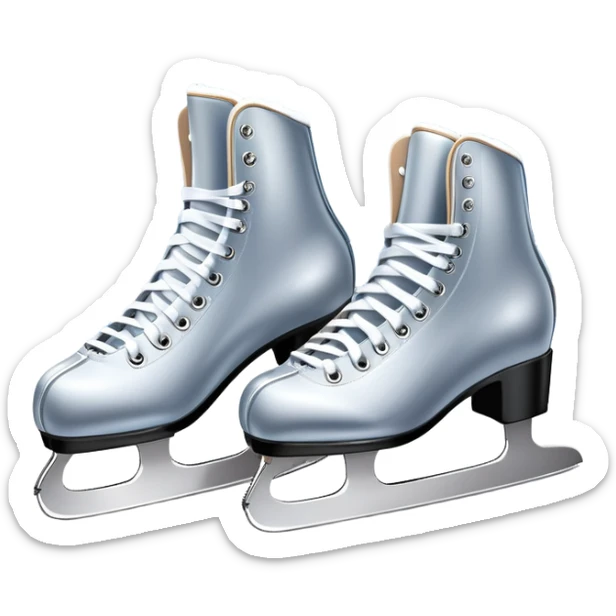An icon featuring a pair of elegant figure skates standing on the smooth ice of a rink, with sparkling ice beneath them. The background shows a grand ice arena with bright lights and empty stands, highlighting the beauty and grace of figure skating. Transparent background. sticker