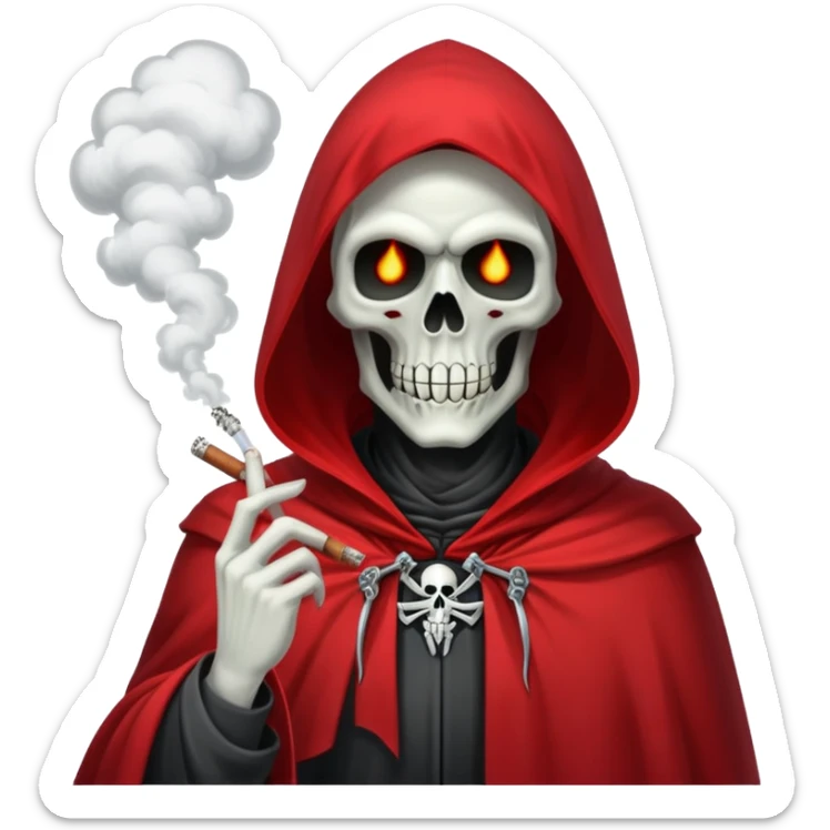 grim reaper in red cape smoking weed with loads of smoke in the air sticker