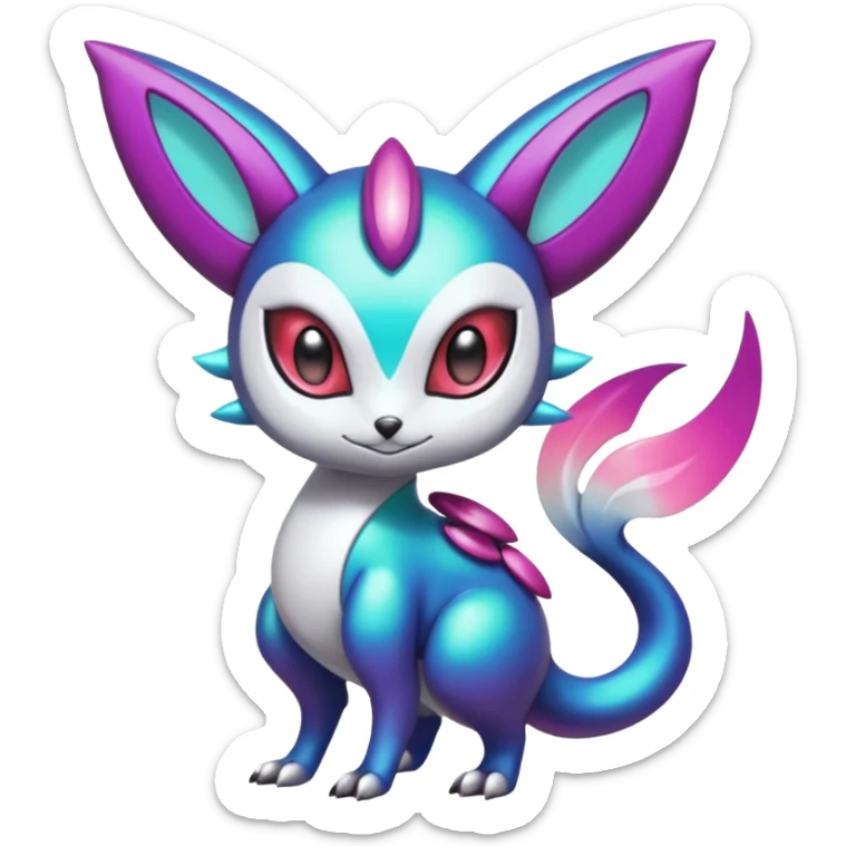 Shiny Colorful glowing glossy smooth soft silky Futuristic Cyber-Vernid-Trico-Meloetta-Latias-Koraidon-Peppercat-Protogen-Pokémon-Digimon-Fakémon-fusion-hybrid-creature sticker