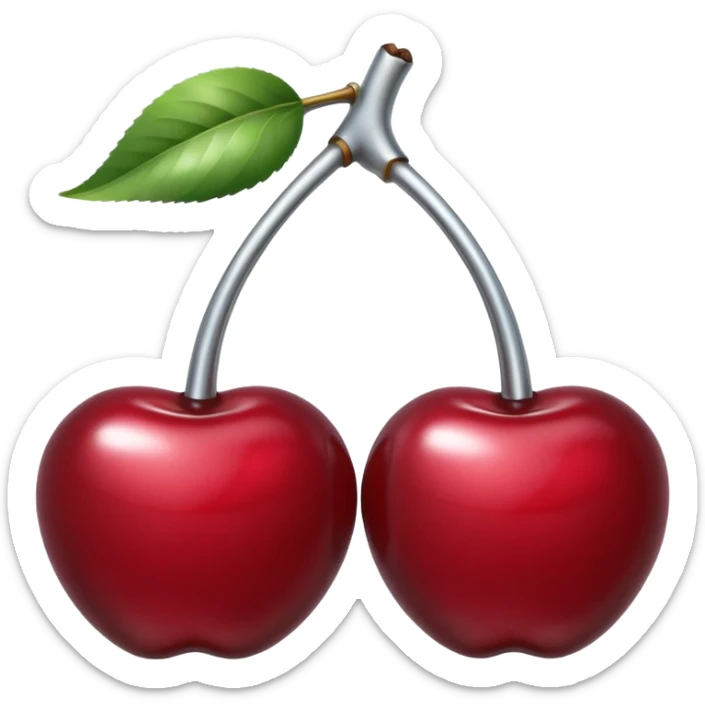 A pair of cherries emoji made of liquid silver chrome, smooth rounded shapes, glossy metallic surface, subtle sensual vibe, luxury sexy aesthetic, iOS emoji style, centered, clean white background sticker