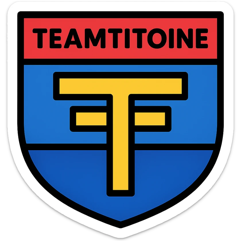 clean lines, bold colors TeamTitoine emblem in color outline icon style sticker