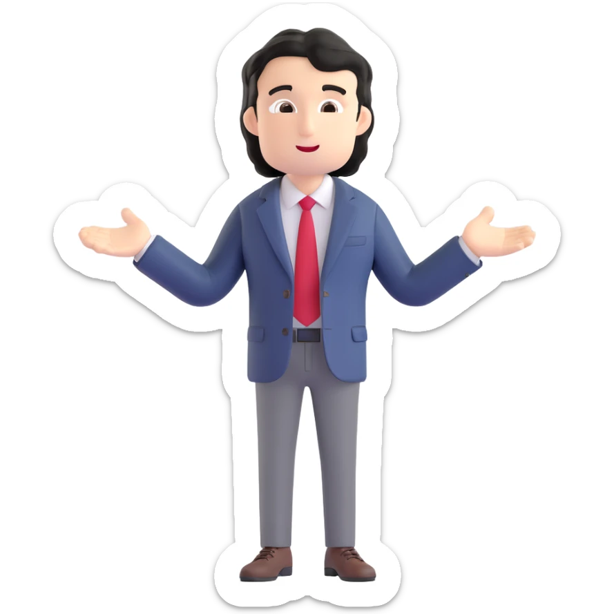 Business strategist with black wavy hair, stubble, chiseled face, wearing blazer and button-up shirt, giving an inspirational TED-style talk about innovation on a minimalist stage with red circle, dynamic speaking pose sticker