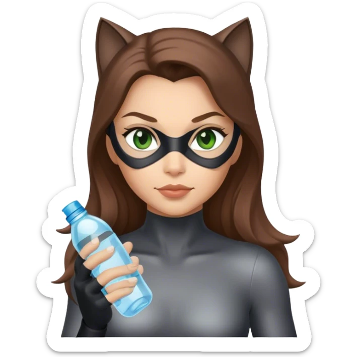  Catwoman with  water bottle and long Brown hair and Green eyes sticker