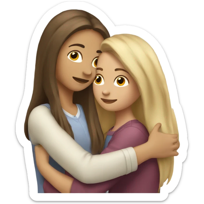 The woman blonde hugs the girl with long brown hair  sticker