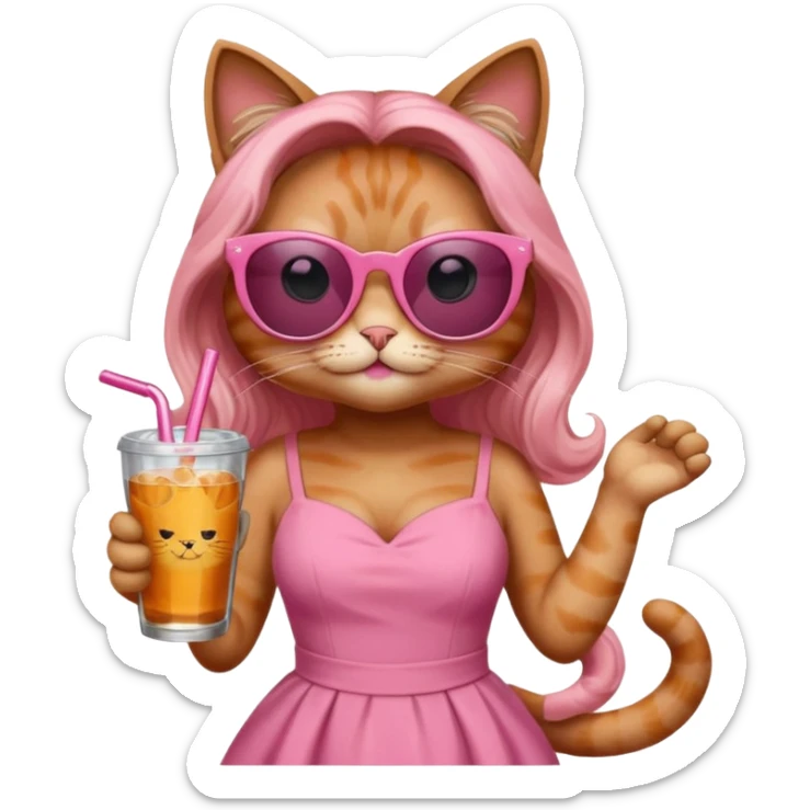 cat long curling hair in drink holders with sunglasses dikkine dress sticker