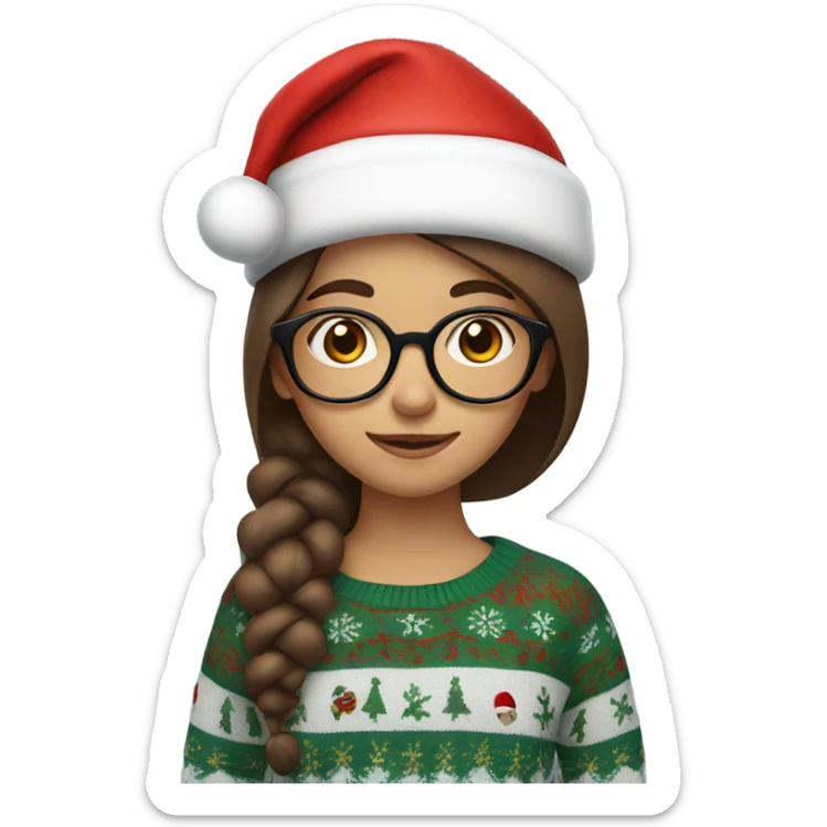 Brown haired girl with glasses wearing a Santa hat and Christmas sweater  sticker