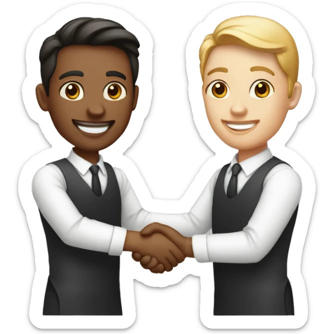 restaurant owner and blogger shaking hands, both with fair skin, in great detail sticker