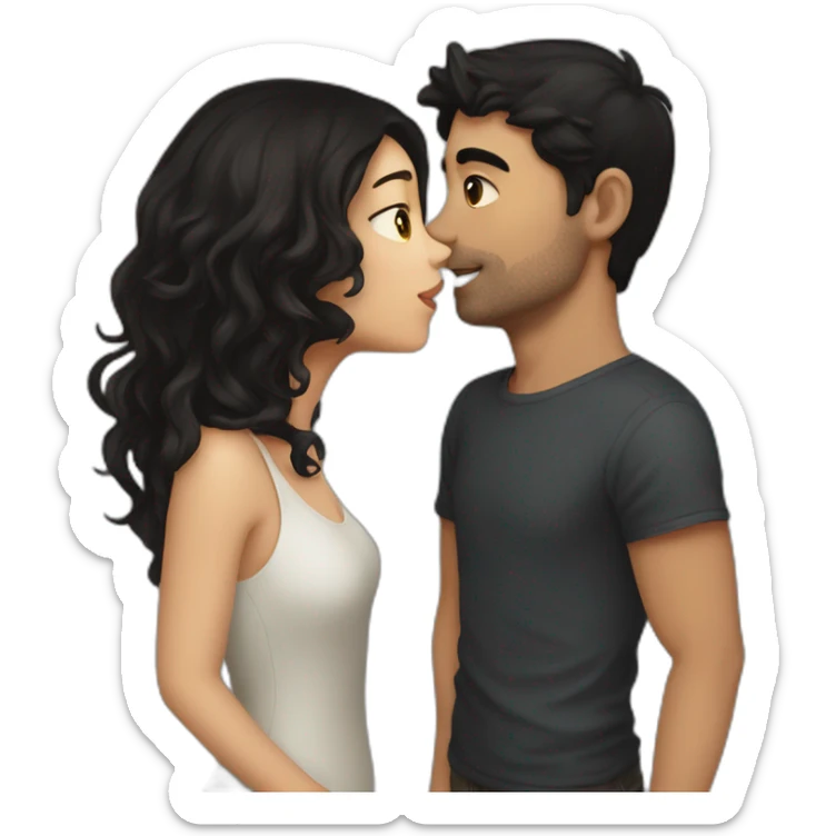 Girl with dark hair kissing guy with dark hair  sticker