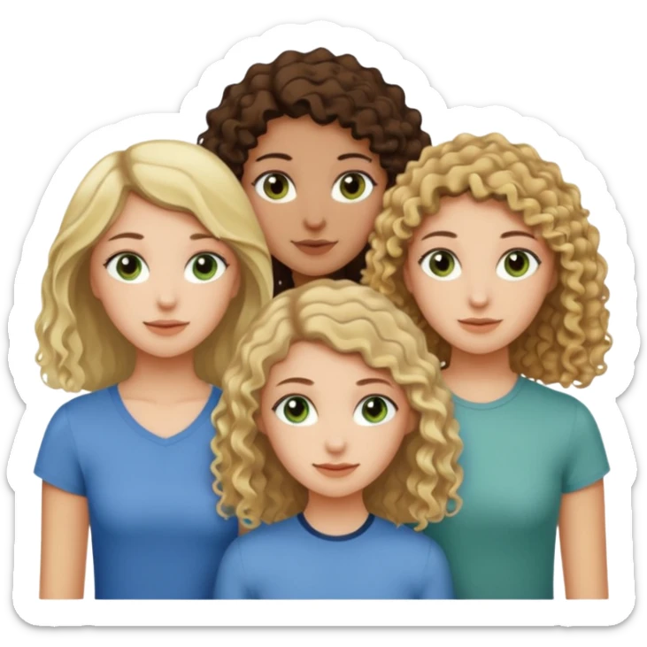 A trio of friends girls (one straight haired brown eyed brunette, another straight haired Blueish greenish eyed blonde and the last girl a browned eyed curly haired brunette sticker