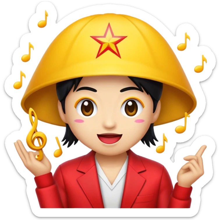 Cinematic Realistic V-pop Music Pop Culture Emoji, showcasing a modern, energetic representation of Vietnamese pop culture rendered with vivid textures and dynamic, colorful lighting. sticker