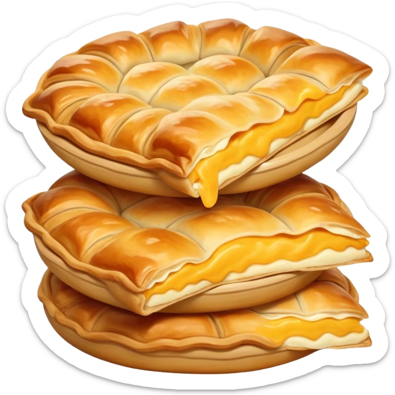 cinematic-realistic-flat burek-sa-sirom-dish-emoji,-showcasing-a-flaky-pastry-filled-with-cheese-rendered-with-crisp-textures-and-appetizing,-warm-lighting.  sticker