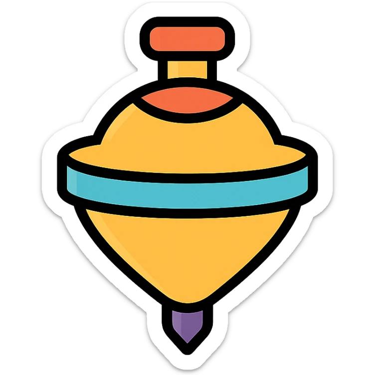 vector icon of a gold top toy with subtle colorful accents, elegant and minimalist flat design, award badge style, 2D flat vector, trending icon look, soft shadows, no text, isolated on white background, commercial use sticker