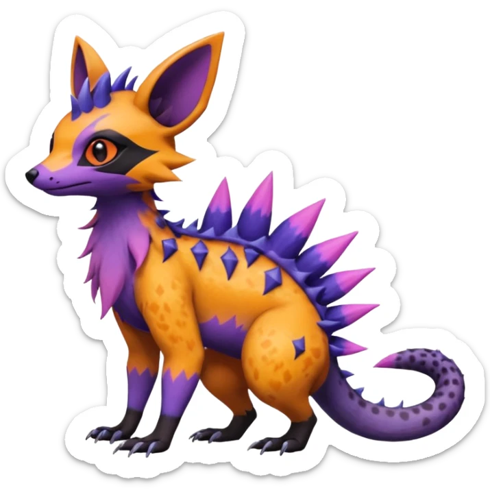 Rare epic aesthetic colorful Salandit-Noibat-Eevee-Civet-species-Fakemon-hybrid-creature, with markings, full body sticker
