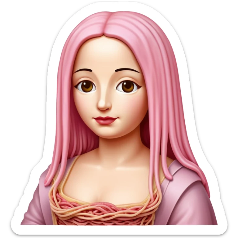 monalisa made of SPAM meat holding pink dripping sauce spaghetti portrait sticker