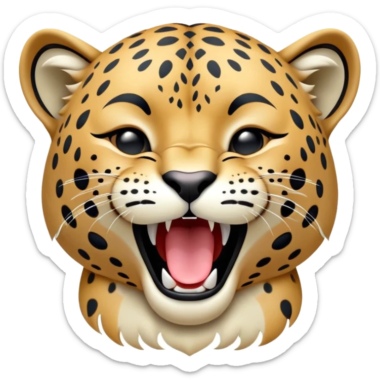 cinematic-realistic-yawning-young cutee jaguar-portrait-emoji,-head-tilted-slightly-with-a-dramatic,-wide-open-yawn,-showcasing-a-lithe,-graceful-build-with-distinctive-rosette-patterns-and-sleepy,-half-closed-eyes,-simplified-yet-irresistibly-adorable, realistic sticker