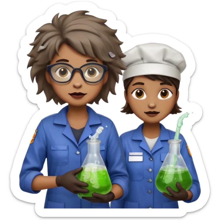 an otter disguised as a woman garbage collector next to a man mad scientist sticker