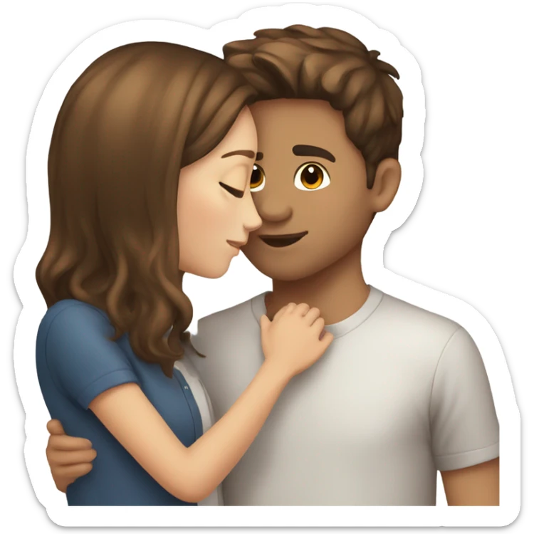 Girl with brown hair kissing boy with brown hair sticker