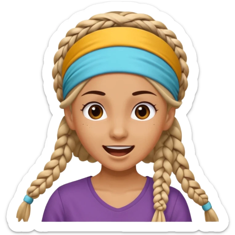 big lose braided woman face wiith big visible braids and mono color headband on head excited face sticker