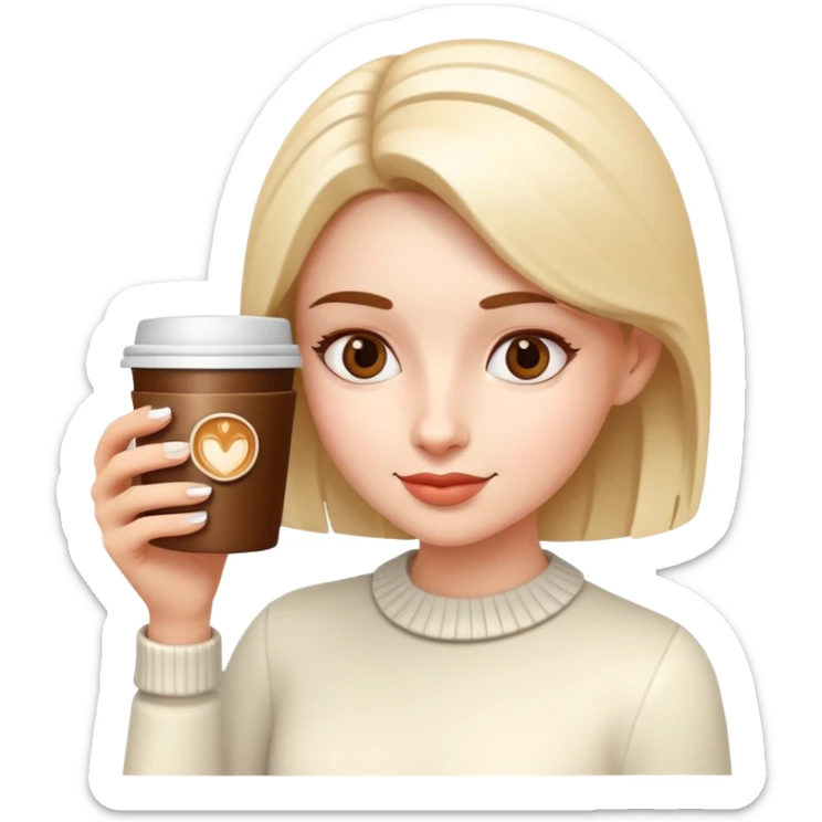 generate realistic detailed girl with cup of coffee in hand in 3d style sticker