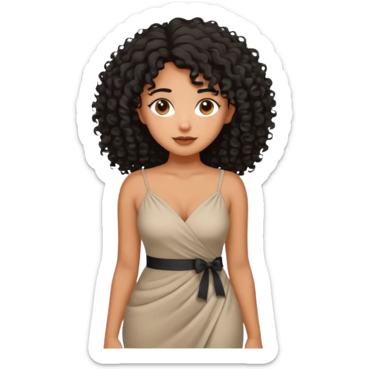 brown skinnen lady with curly black hair, shoulder long hair, messy, nice curves sticker