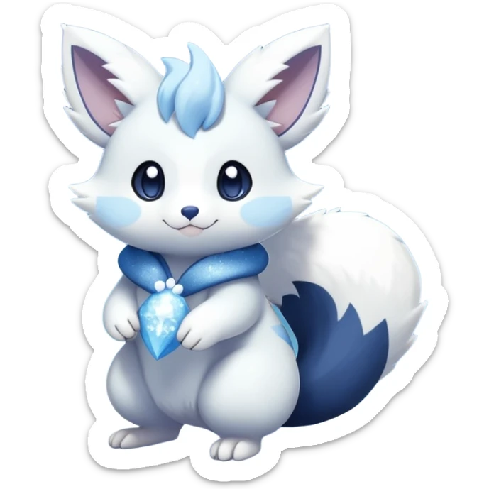 Shiny White Pastel Snowy Icy Sparkly Cute Furret-Meowstic-Zangoose-Hybrid (Full body) with snow and snowflakes and glitters effects aesthetic sticker