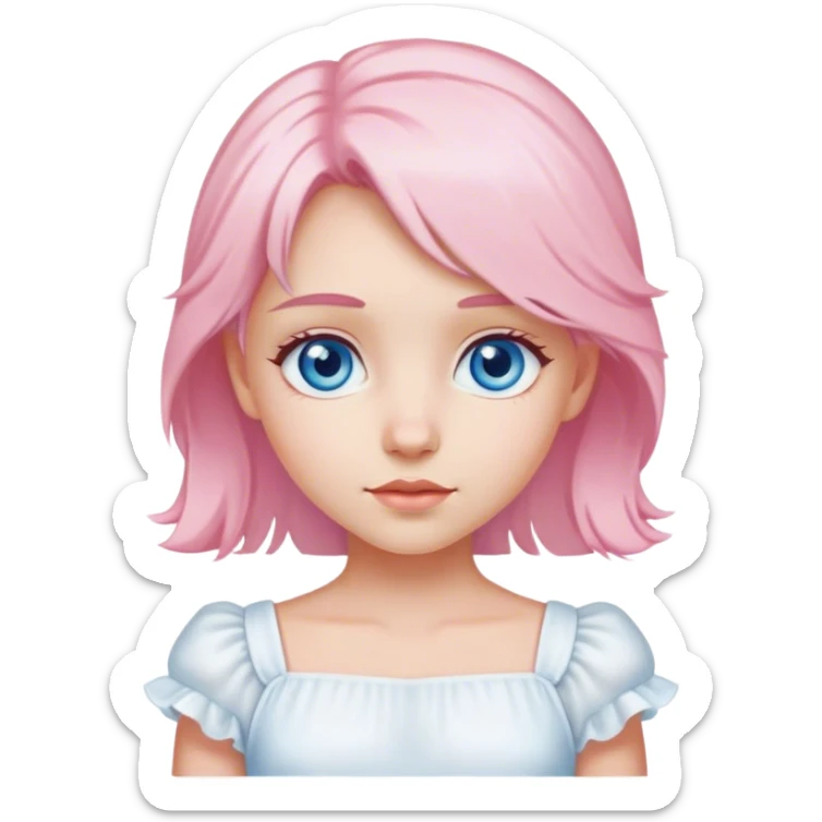 a sweet light pink haired girl with blue eyes and a white dress sticker
