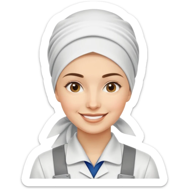 Russian woman factory worker with headscarf and work uniform smiling sticker