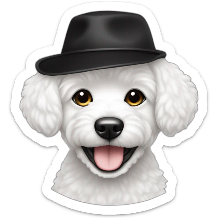 young-with hoop-white skin-black hair-with hat-rap-bichon dog-white-smile sticker