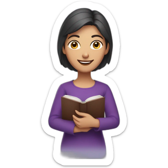 Armenian women with the purple clothes reading book and looking at camera and smiling  sticker