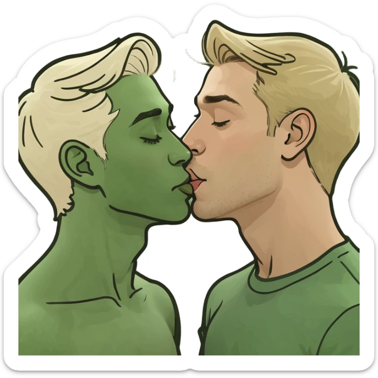 two guys kissing one is blonde and white the other is tan and brunette sticker