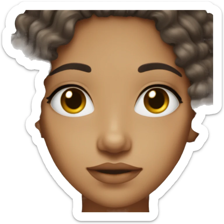 Aesthetic girl with black a bit brownish curly hair, brown eyes and olive brownish skin sticker