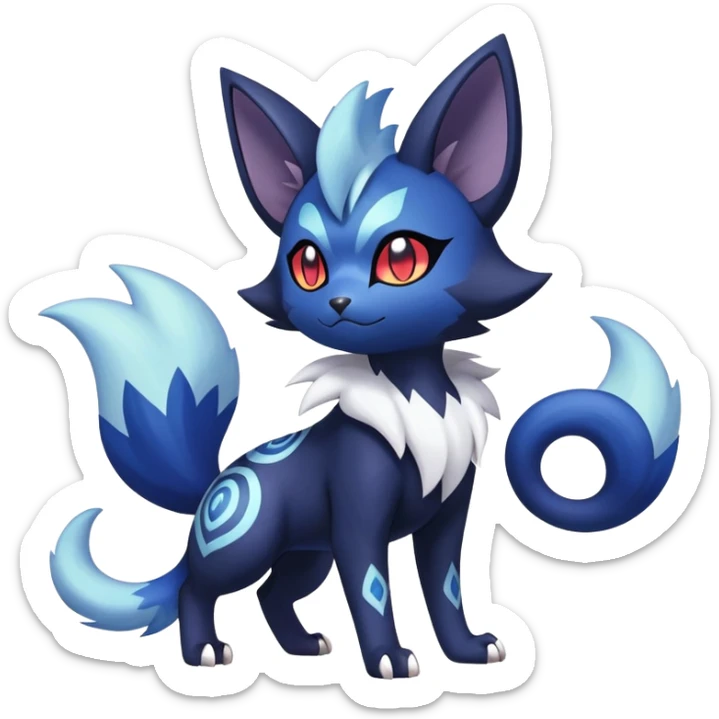 Shiny Exotic Badass Colorful Ethereal Royal Mysterious Gothic Meowstic-Zorua-Noibat-Pokémon-Fakémon-hybrid-creature (full body) with random pattern-markings sticker