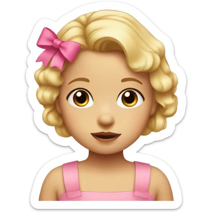 Toddler girl with short blonde hair and pink bow sticker