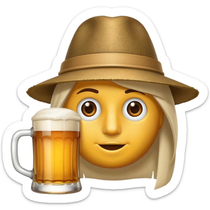 Erstelle das WhatsApp Emoji "zwinkerndes Gesicht" mit Bierkrug und Hut sticker