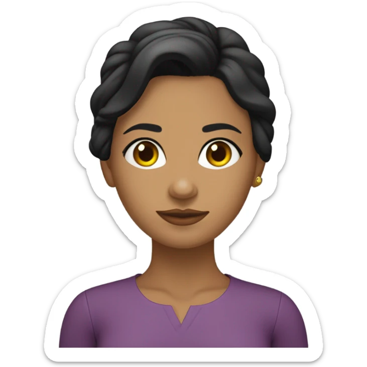 Piel morena,cabello negro bajo los hombros, ojos verdes, cara redonda nariz ancha pero no tanto, delgada  sticker