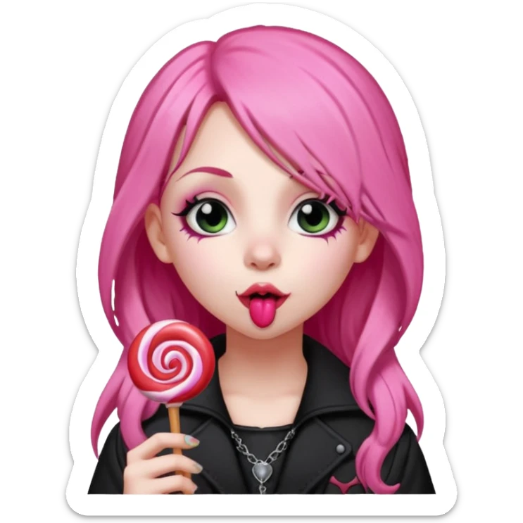 Cute Goth girl with long pink hair licking a lollipop  sticker