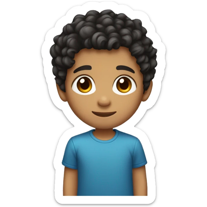 Little boy wearing a blue shirt with tan skin and curly black hair on top of head with sides of hair faded  and brown eyes  sticker