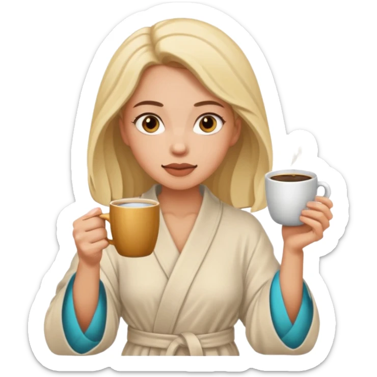 Woman drinking coffee and The edges of the eyes are wide open in the morning sticker