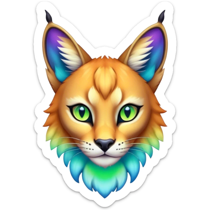 An iridescent transparent  colorful lynx-caracal-serval-fakemon-creature-hybrid sticker