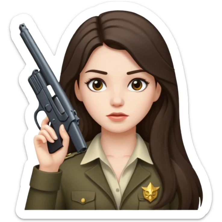 A brunette with long hair girl who is about to kill herself witha gun pointed at her temple sticker